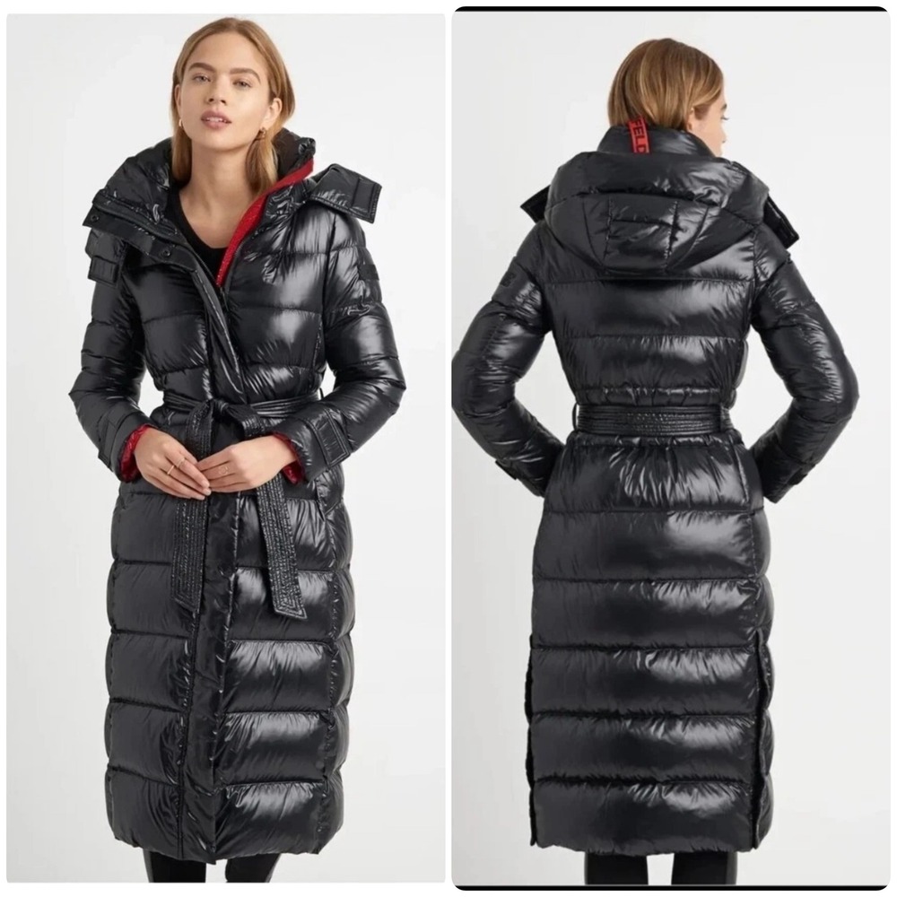 Karl Lagerfeld Paris Long Shiny Puffer Coat Down Parka LWOMD084 Large Womens Blk